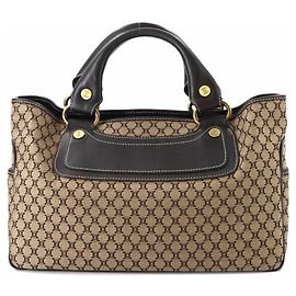 Céline Bolsa de mão Celine Macadam Boogie Bag em lona e couro marrom com hardware dourado. Marrom