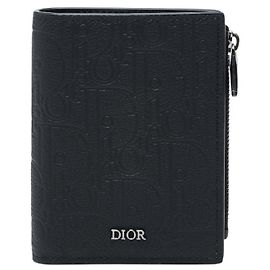 Christian Dior Dior Vertical Compact Card Holder Bifold Wallet Black Leather Men's Black
