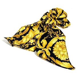 Accesorio para el cabello VERSACE Greca Logo Scrunchie Bicolor de Seda para Mujer Amarillo Como Nuevo Negro