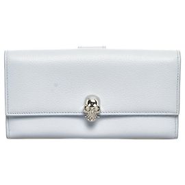 Alexander McQueen Skull Long Wallet Light Blue Leather Women's Blue