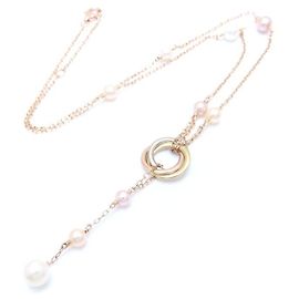 Collier goutte Trinity Circle de CARTIER avec perles de bébé et or trois tons Rose
