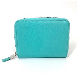 Tiffany & Co TIFFANY&Co. Tiffany business card holder, pass case, billfold, fold, pouch, multi-case, leather, women's, blue, blue Blue