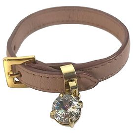 Pulseira de couro com strass MIU Miu para mulheres - Rosa Rosa