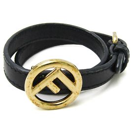 Pulseira de couro e metal Fendi F Is Preta, Dourada Preto