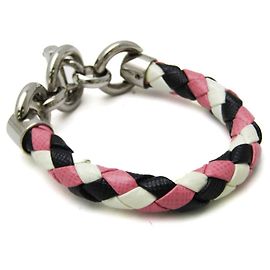 Prada Braiding Leather,Metal Charm Bracelet Black,Pink,White Black