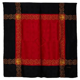 Sciarpa Muffler Chain Coco Mark di Chanel in seta nera, rossa e multicolore per donne Nero