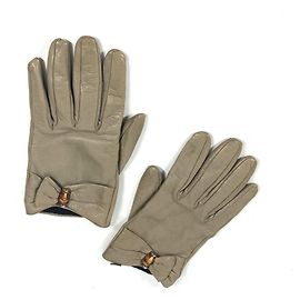GUANTES DE CUERO MUJER BEIGE GUCCI RIBBON MADERA BAMBU Beige