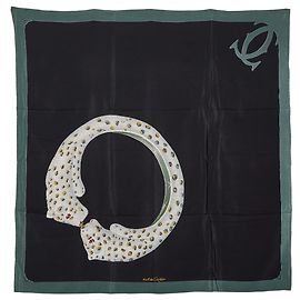 Cachecol Muffler Must de Cartier em seda preta, verde caqui e multicolorido para mulheres Preto