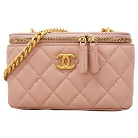 Bolsa Vanity Matelassé Chanel com corrente em couro caviar, rosa, feminino, Rosa
