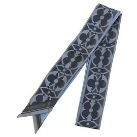 Bufanda Bandeau Louis Vuitton Gris Azul % Seda Corbata Cinta LV LOUIS VUITTON Azul