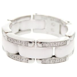Chanel Ultra Collection Medium # White Ceramic and Silver Diamond Ring, , Gold. White