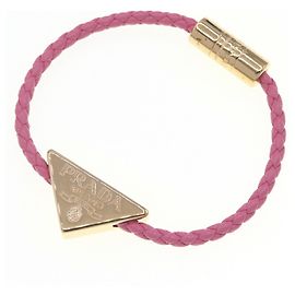 Pulseira Prada em couro rosa e metal triângulo para mulheres PRADA Rosa