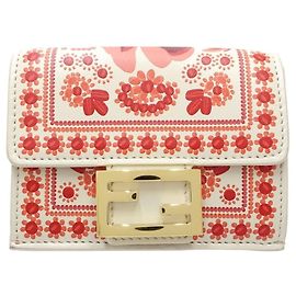 FENDI Baguette Micro Compact Wallet, fold , Leather, Ivory Red, Red