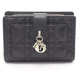 Christian Dior Dior My Dittany Cannage Wallet, Women's Leather Bifold Black, Black