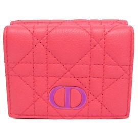 Christian Dior Cannage/Lady Dior CARO Medium Wallet Women's Leather Wallet (fold) Pink Pink
