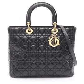 Dior Lady Large Cannage Handtasche aus Leder, Damen, Schwarz Schwarz