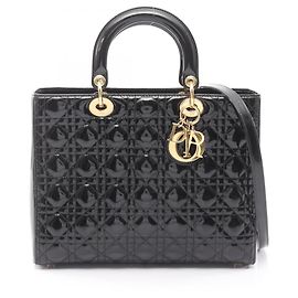 Dior Lady Large Cannage Handtasche aus lackiertem Leder, schwarz Schwarz