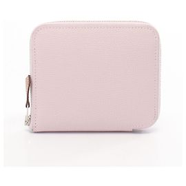 Carteira redonda compacta Azap Hermès em couro de bezerro com couro Epsom, rosa, para mulheres Rosa