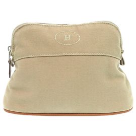Hermes Like new Hermès Bolide Mini Pouch, Cotton and Leather, Beige Brown, Brown