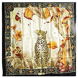 Sciarpa in seta Salvatore Ferragamo nera e beige, stampa leopardata - Donna Nero