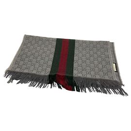 Cachecol de lã e seda GG Web Line Ophidia da GUCCI, Cinza, Feminino Marrom