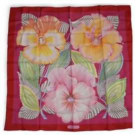 Bufanda Salvatore Ferragamo, Bufanda de seda con motivo floral, Rosa, Rojo y Multicolor Rosa