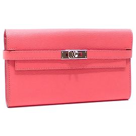 Cartera Hermès Kelly, Bifold Largo Mujer, Rosa, Cuero Epsom, A Stamp, Hecho en Rosa