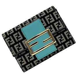 Fendi fold Wallet Blue Black Zucchino Canvas Leather FENDI FF Light Compact Men's Women's Black
