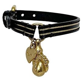 Bracciale Prada Nero Oro Pelle PRADA Bordo NERO Cuore Dondolo Donna Uomo Nero