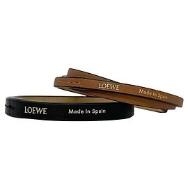 Loewe Double Bangle Bracelet Set Black/Brown Unused Classic Calf Leather LOEWE Brown/Black Mie Black