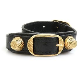 Pulseira Balenciaga em couro preto e dourado para homens e mulheres, Preto