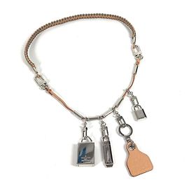 LOUIS VUITTON Monogram Titanium Logo Big Padlock Key Whistle Shoulder Strap Necklace Metal Leather Men's Silver Silvery