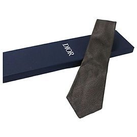Cravatta in seta e nylon a righe da uomo Christian Dior Marrone