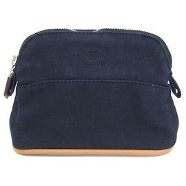 Pochette Mini Mini Donna in Cotone e Pelle Hermès Bolide Blu Navy Blu navy