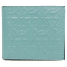 Salvatore Ferragamo Gancini Men's Leather Bill Wallet (fold) Blue Green Blue