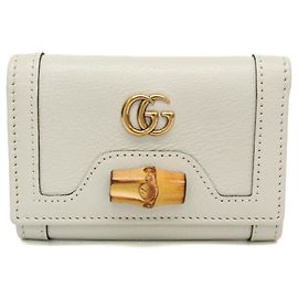 Gucci Bamboo Diana Compact Wallet Women's Leather Wallet (fold) white White
