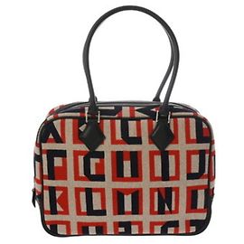 Hermès HERMES Plume Indigo Noir C Stamp (circa ) Women's Canvas Handbag, A Rank, owned, Ginzo Red