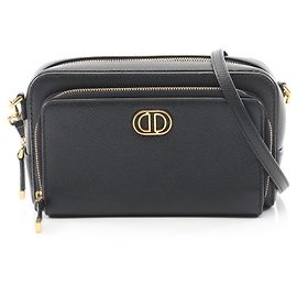 Christian Dior Caro Double Pouch Shoulder Bag, Leather, Women's, Black, Black