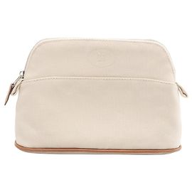 Hermes Hermès Bolide Pouch Bag Canvas Leather Women's Beige Beige