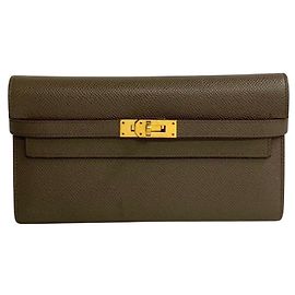Hermès HERMES Kelly Wallet Vaux Epson Leather Long Gray Etoube Brown