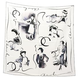 Bufanda/Chal Coco Mark CHANEL, Seda, Mujer, Blanco/Negro Negro