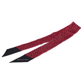 Bufanda Muffler Mitza Estampado de Leopardo Dior Twilly Christian Dior Rosa Negro Seda Mujer Negro
