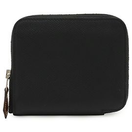 Hermès HERMES Azap Silkin Compact Carteira de Moeda/Bolsa de Moeda Redonda em Couro Epsom Preto com Selo D Preto