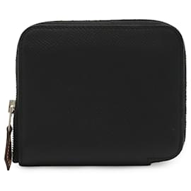 Hermès HERMES Azap Silkin Compact Porte-Monnaie/Porte-Monnaie Rond en Cuir Epsom Noir avec Tampon D Noir