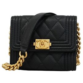 Cartera de cadena Boy de Chanel en cuero caviar, negra, para mujer Negro