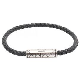 Bracciale Dior Cannage Christian Dior, Pelle e Acciaio Inossidabile, Donna, Nero Argento Nero