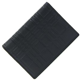 Burberry Card Case Black Leather Check Men's BURBERRY Black