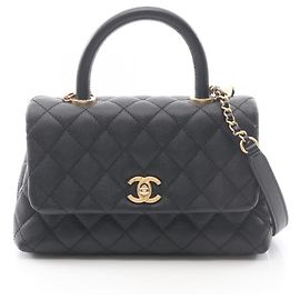 CHANEL Borsa Coco Handle Flap Matelassé in Caviar (Pelle di Vitello Grana) per Donne Nera Nero