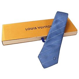 Louis Vuitton Silk Tie with Damier Pattern Stripes for Men Blue