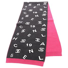 Sciarpa Chanel Coco Mark, Cashmere ed Elastan, Donna, Nero, Bianco, Rosa Nero